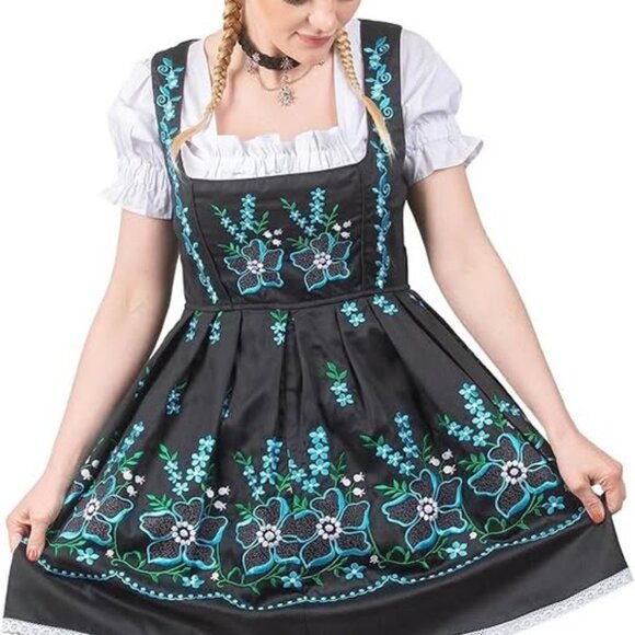Dirndl Dress Oktoberfest Outfit Flower Embroidery White Apron Blouse 24W Plus - Picture 1 of 5